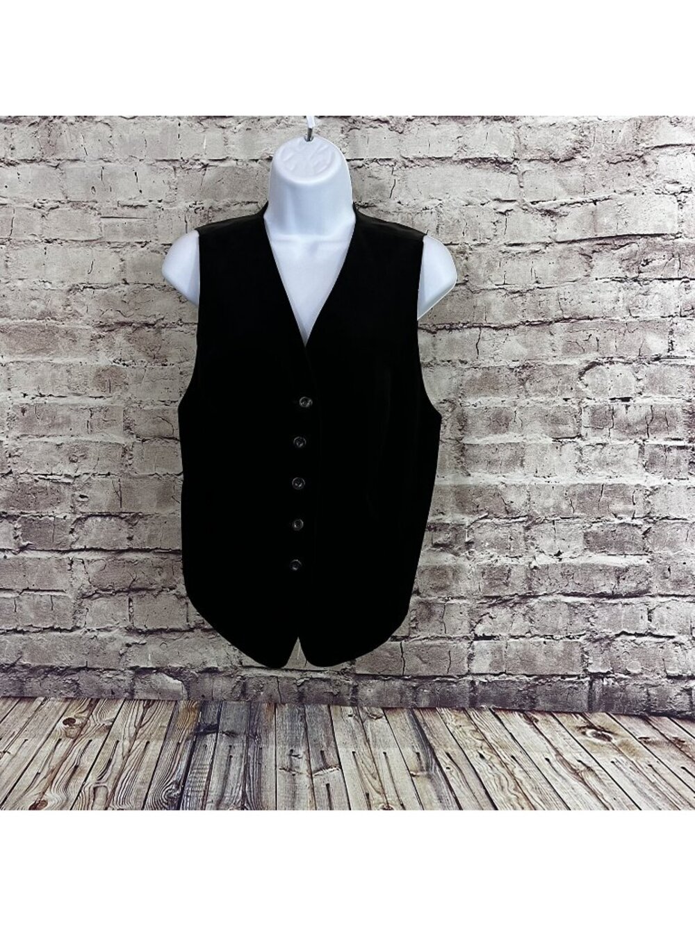 Olsen Collection Black Velour Button Sleeveless Vest